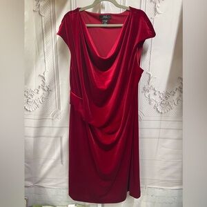 Midnight Velvet Draped Front & Neck Red Velvet Cocktail Holiday Event 24W Dress